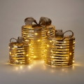 Set om 3 LED-juldekorationer 20xLED/2xAA + 30xLED/3xAA + 40xLED/3xAA varmvit presenter/guld
