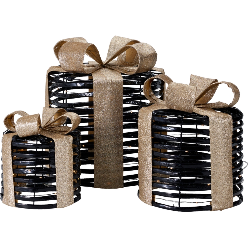 Set med 3 LED-juldekorationer 20xLED/2xAA + 30xLED/3xAA + 40xLED/3xAA varmvit presenter/svart
