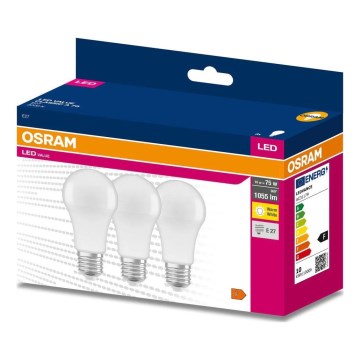 Set om 3 LED-lampor A60 E27/10W/230V 3000K - Osram