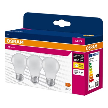 Set om 3 LED-lampor A60 E27 8W 230V 3000K - Osram