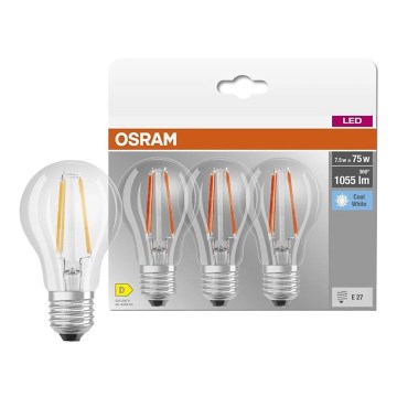 Set om 3 LED-lampor BASE CLASSIC FILAMENT A60 E27/7,5W/230V 4000K - Osram