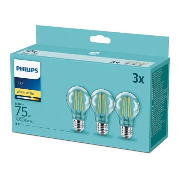 Set om 3 LED-lampor VINTAGE Philips E27/8,5W/230V 2700K