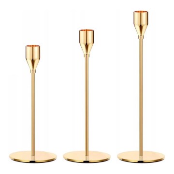 Set om 3 ljusstakar i guld