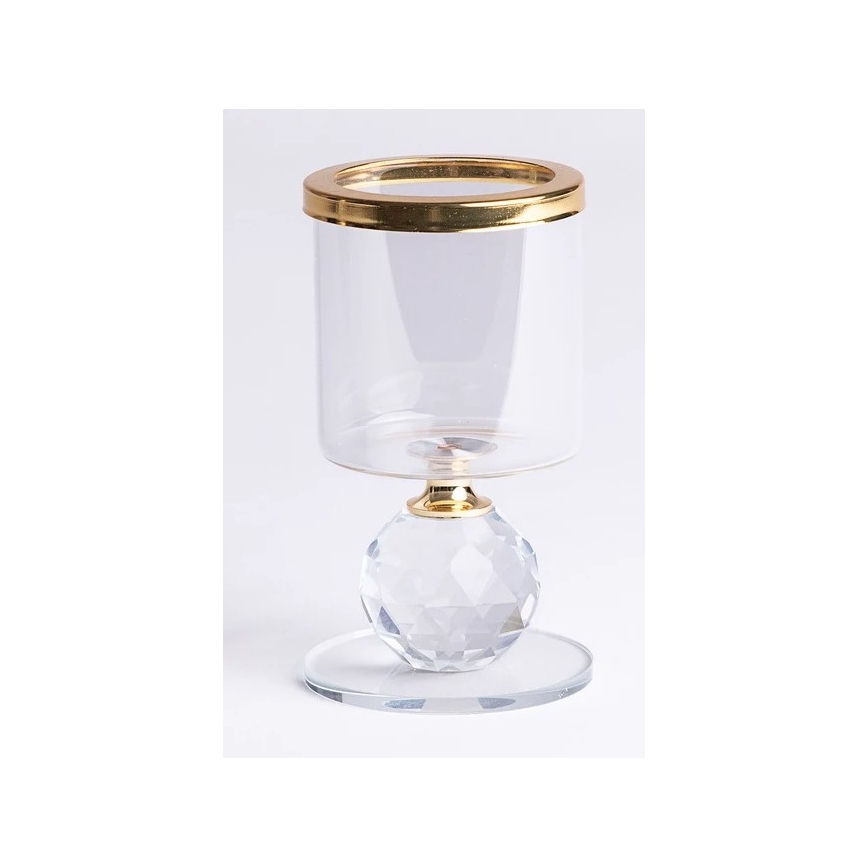 Set om 3 ljusstakar i guld och klart glas