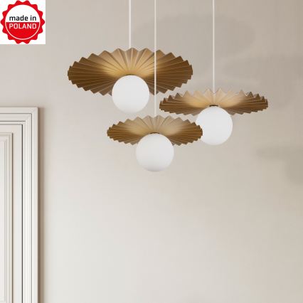Set om 3 pendellampor SUNPLISS på vajer 1xG9/10W/230V guld/krämfärgad
