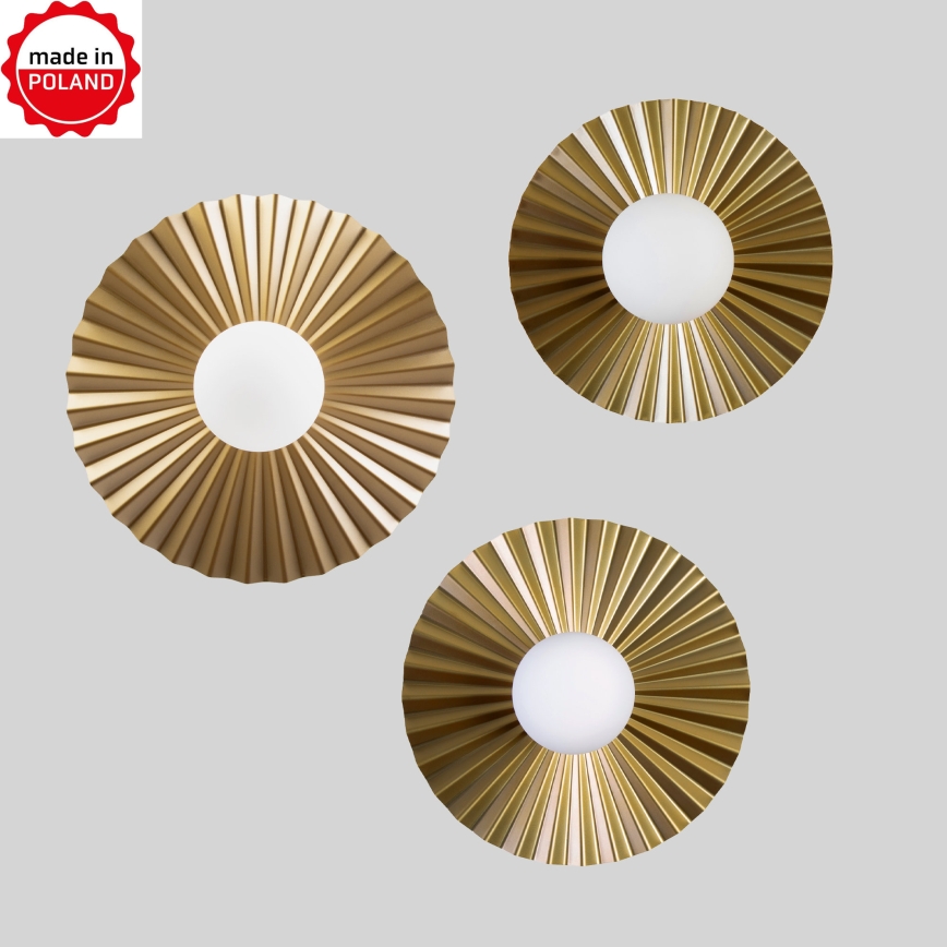 Set om 3 pendellampor SUNPLISS på vajer 1xG9/10W/230V guld/krämfärgad