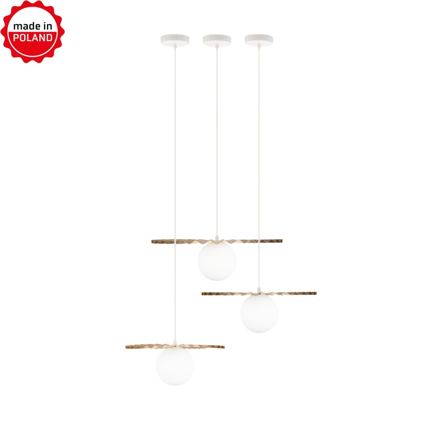 Set om 3 pendellampor SUNPLISS på vajer 1xG9/10W/230V guld/krämfärgad