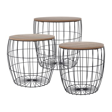 Set om 3 soffbord BRISO Ø 31/38/42,5 cm brun/svart