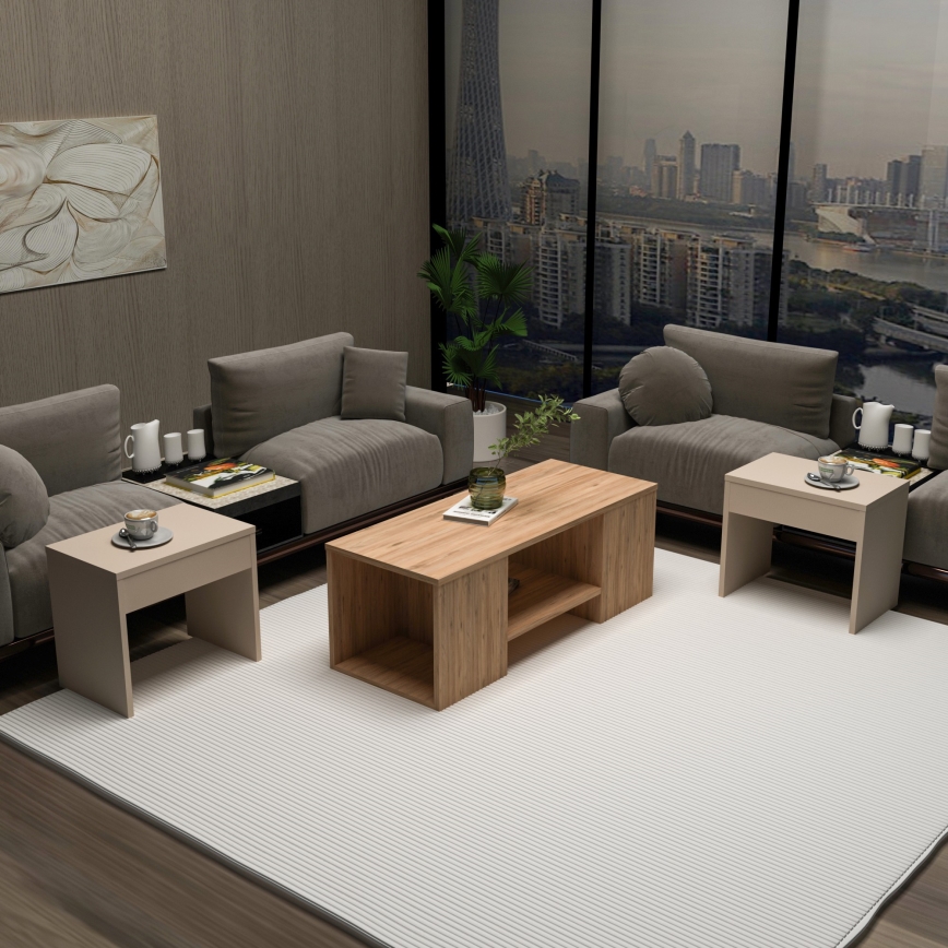 Set om 3 soffbord SOLIS 45/45/100x30/30/40 cm beige/gran