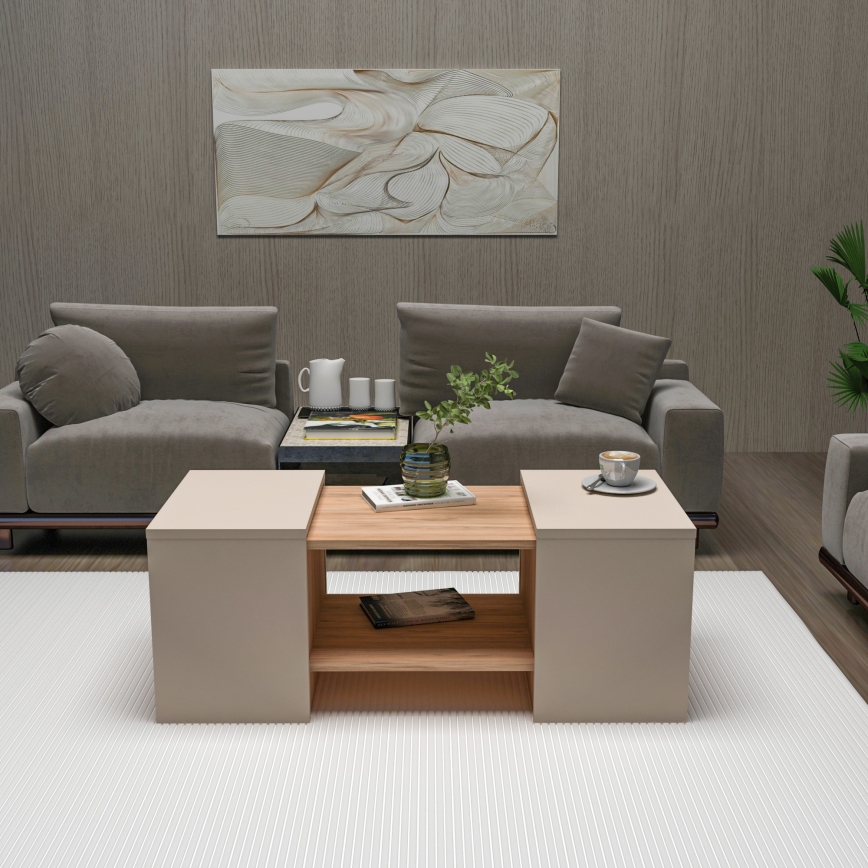 Set om 3 soffbord SOLIS 45/45/100x30/30/40 cm beige/gran