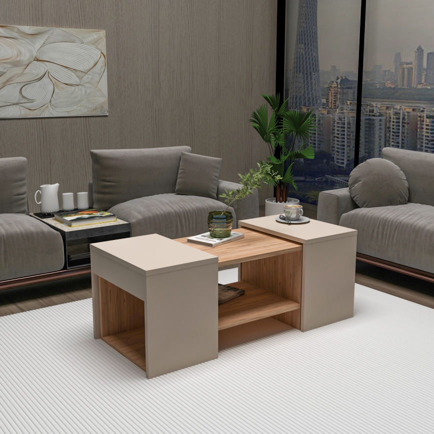 Set om 3 soffbord SOLIS 45/45/100x30/30/40 cm beige/gran