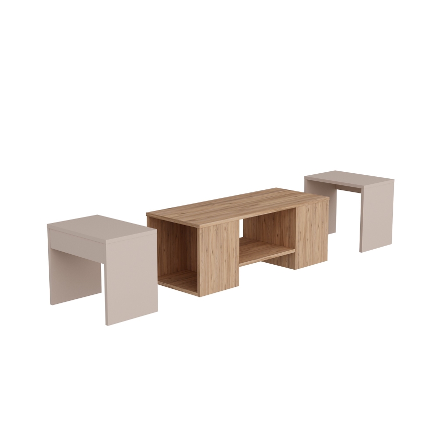 Set om 3 soffbord SOLIS 45/45/100x30/30/40 cm beige/gran