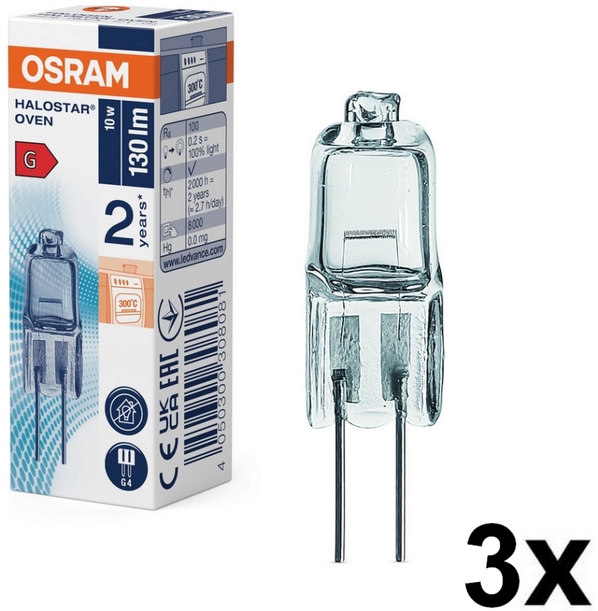Set om 3 ugnslampor HALOSTAR G4/10W/12V 2700K - Osram