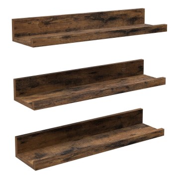 Set om 3 vägghyllor SHELFY 38x5x10 cm brun