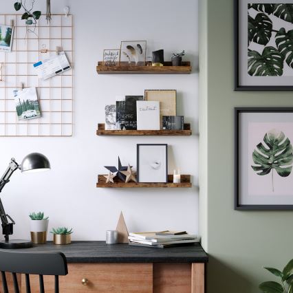 Set om 3 vägghyllor SHELFY 38x5x10 cm, brun