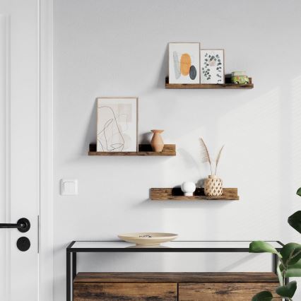 Set om 3 vägghyllor SHELFY 38x5x10 cm, brun