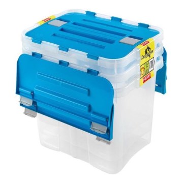 SET OM 3x Förvaringsbox DRAGON 24 l blå/genomskinlig