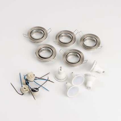 Set om 5 infällda badrumsarmaturer 1x GU10/4W/230V IP23 matt krom