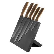 Set rostfria knivar 5st med magnetstativ trä/svart
