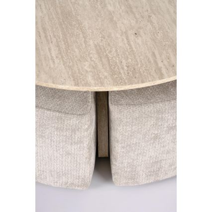 SET soffbord NUGAT Ø 80 cm + 4x pall travertin/grå