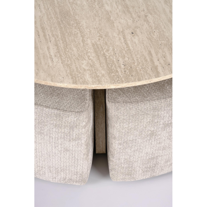SET soffbord NUGAT Ø 80 cm + 4x pall travertin/grå