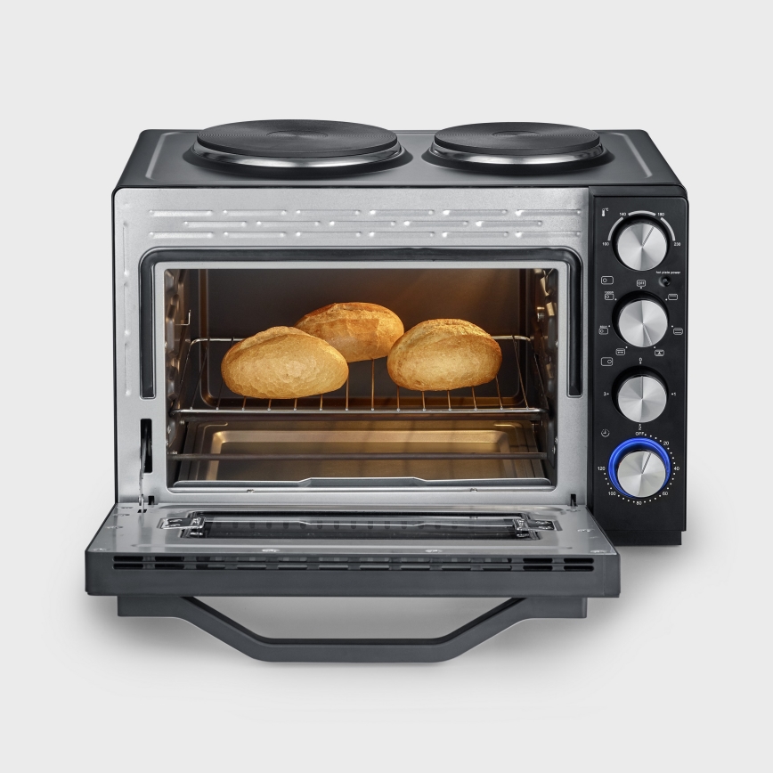 Severin TO 2074 - Varmluftsugn med grill och kokplattor 2500W/230V 30 l svart
