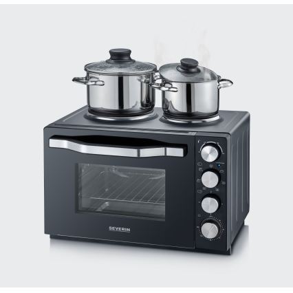 Severin TO 2074 - Varmluftsugn med grill och kokplattor 2500W/230V 30 l svart