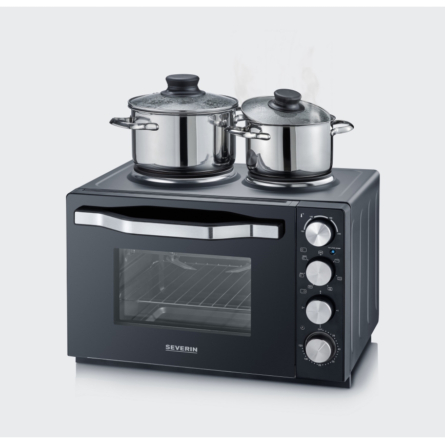 Severin TO 2074 - Varmluftsugn med grill och kokplattor 2500W/230V 30 l svart