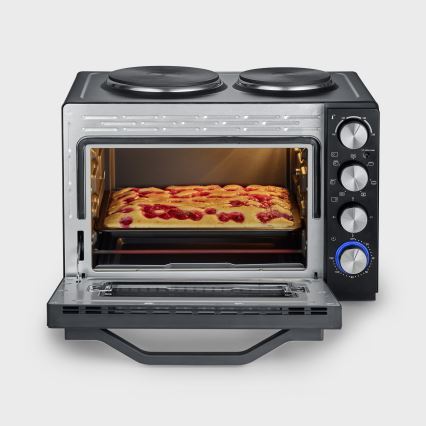 Severin TO 2074 - Varmluftsugn med grill och kokplattor 2500W/230V 30 l svart