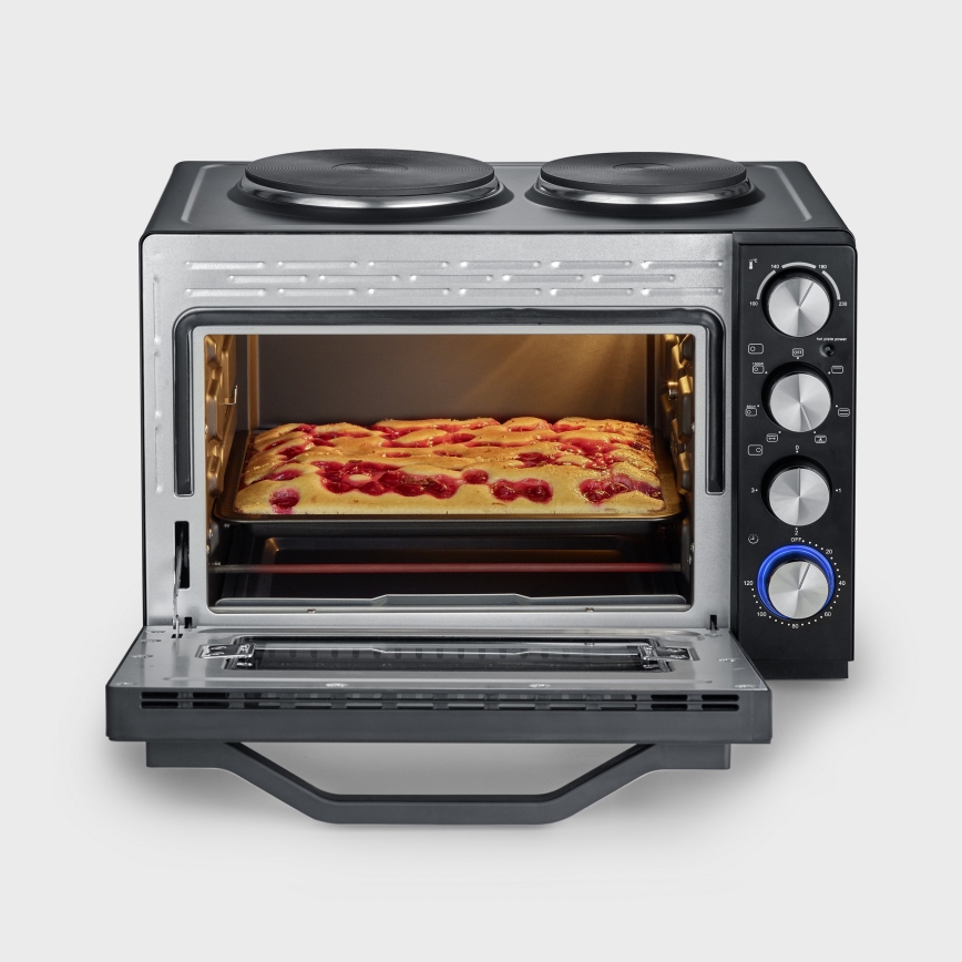 Severin TO 2074 - Varmluftsugn med grill och kokplattor 2500W/230V 30 l svart