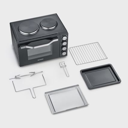 Severin TO 2074 - Varmluftsugn med grill och kokplattor 2500W/230V 30 l svart