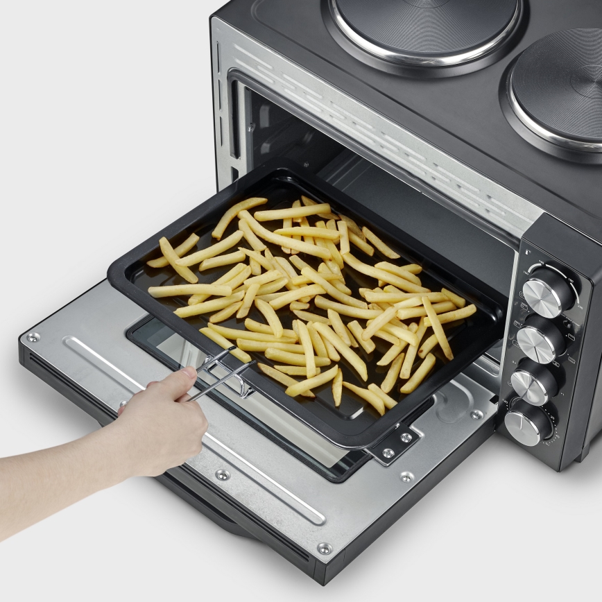 Severin TO 2074 - Varmluftsugn med grill och kokplattor 2500W/230V 30 l svart