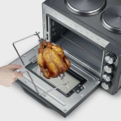 Severin TO 2074 - Varmluftsugn med grill och kokplattor 2500W/230V 30 l svart