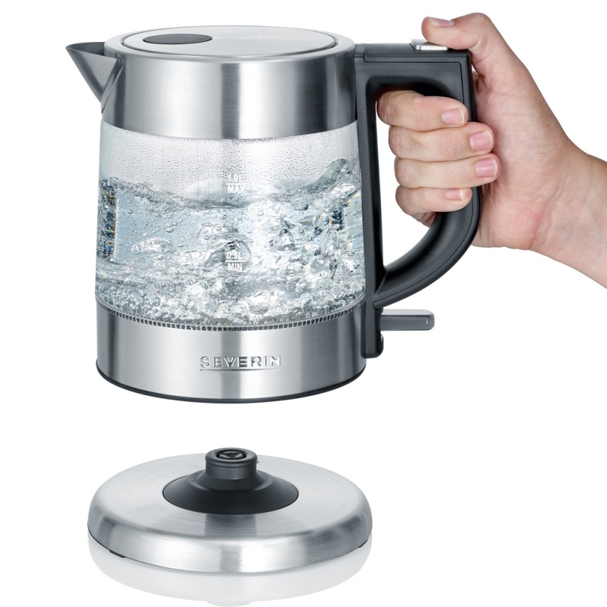 Severin WK 3468 - Elektrisk vattenkokare, 1 l, 2200 W/230 V, rostfritt stål/glas