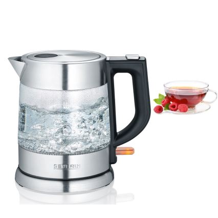 Severin WK 3468 - Elektrisk vattenkokare, 1 l, 2200 W/230 V, rostfritt stål/glas