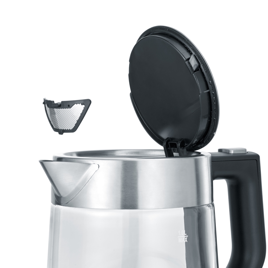 Severin WK 3468 - Elektrisk vattenkokare, 1 l, 2200 W/230 V, rostfritt stål/glas