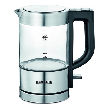 Severin WK 3472 - Snabbkokande vattenkokare 0,5 l, 1100 W/230 V, rostfritt stål/glas