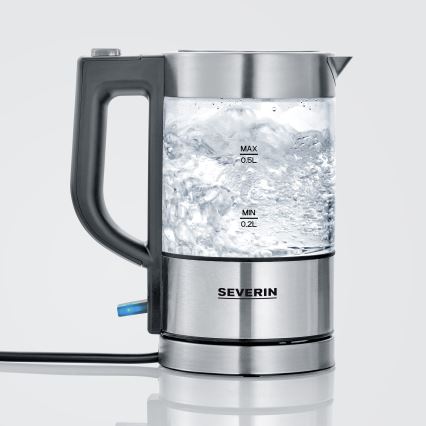 Severin WK 3472 - Snabbkokande vattenkokare 0,5 l, 1100 W/230 V, rostfritt stål/glas