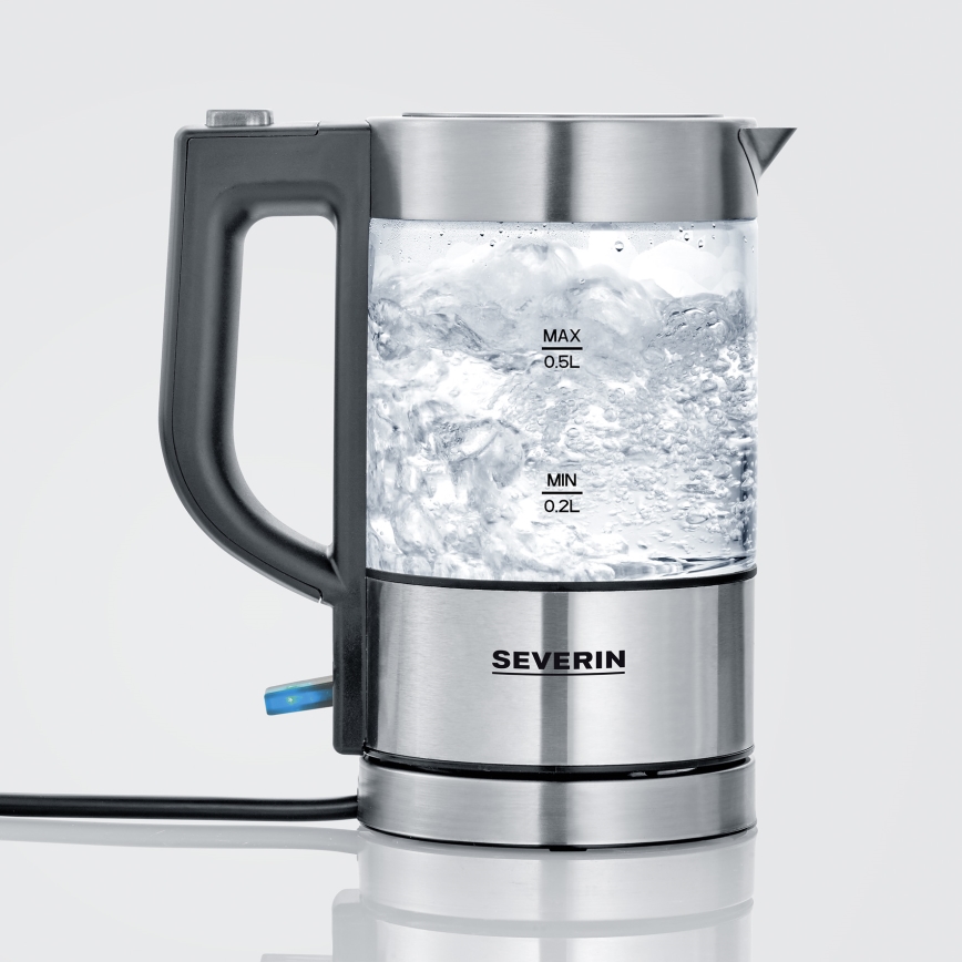Severin WK 3472 - Snabbkokande vattenkokare 0,5 l, 1100 W/230 V, rostfritt stål/glas