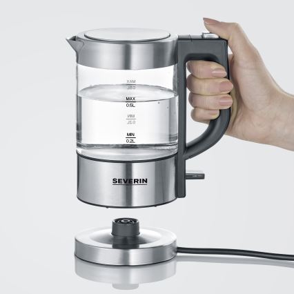 Severin WK 3472 - Snabbkokande vattenkokare 0,5 l, 1100 W/230 V, rostfritt stål/glas