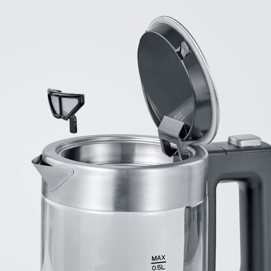 Severin WK 3472 - Snabbkokande vattenkokare 0,5 l, 1100 W/230 V, rostfritt stål/glas