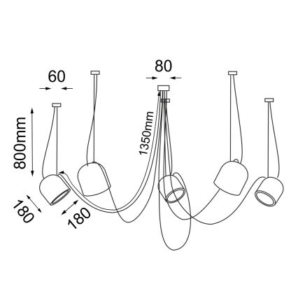 Shilo - Ljuskrona med textilsladd 5xE14/15W/230V spindel svart