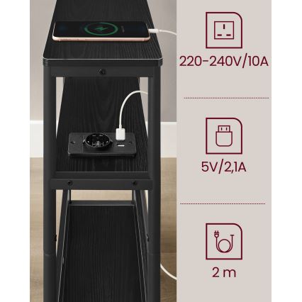 Sidobord med inbyggt eluttag och USB-portar ROD svart