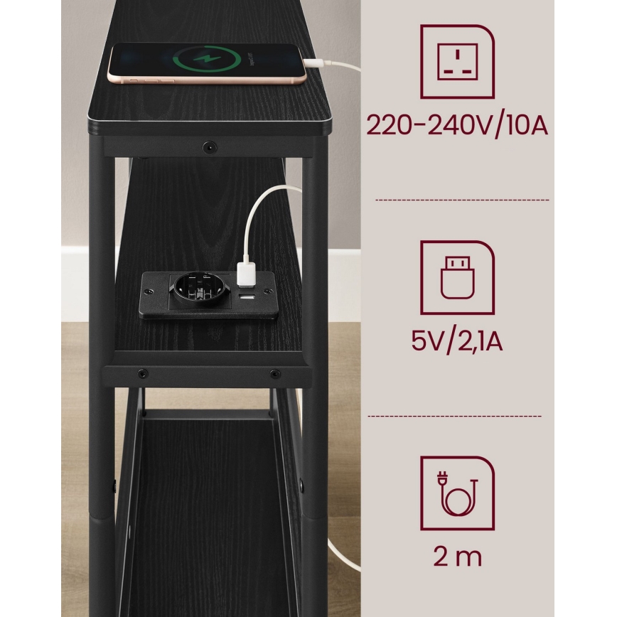 Sidobord med inbyggt eluttag och USB-portar ROD svart