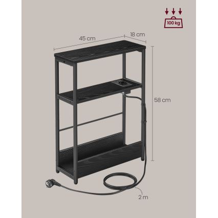 Sidobord med inbyggt eluttag och USB-portar ROD svart