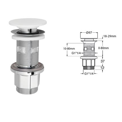 Silfra - Tvättställsbottenventil Ø 6,7 cm vit/blank krom