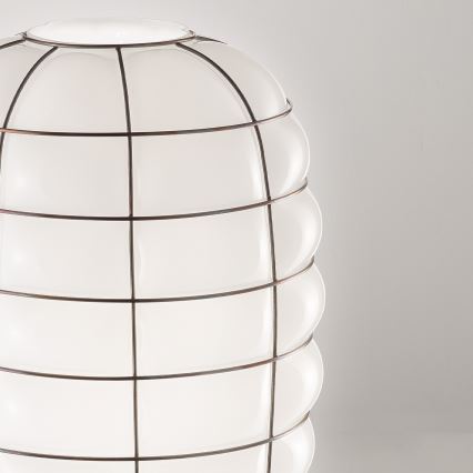 SIRU - Ljuskrona med textilsladd LANTERNA 1xE27/60W/230V diameter 32 cm svart/vit Venetiansk glas