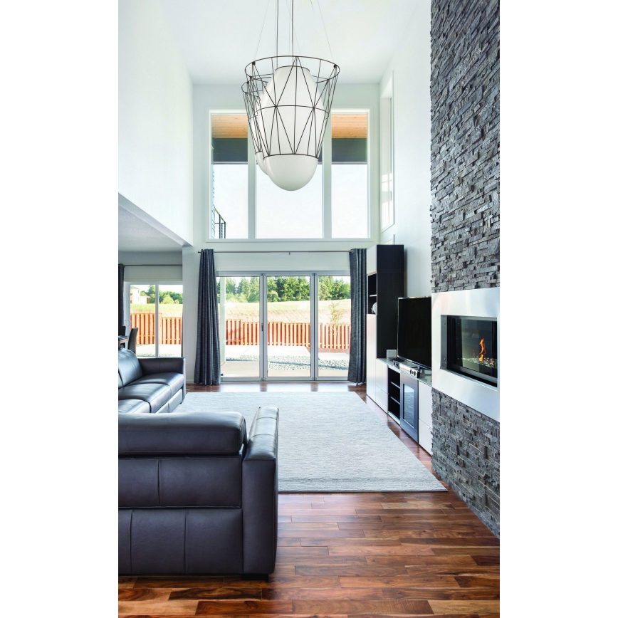 SIRU - Ljuskrona med textilsladd SEGNI 1xE27/60W/230V svart/vit Venetiansk glas