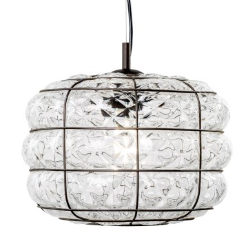 SIRU - Ljuskrona med textilsladd TERRA 1xE27/60W/230V svart/genomskinlig Venetiansk glas