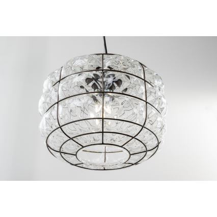 SIRU - Ljuskrona med textilsladd TERRA 1xE27/60W/230V svart/genomskinlig Venetiansk glas